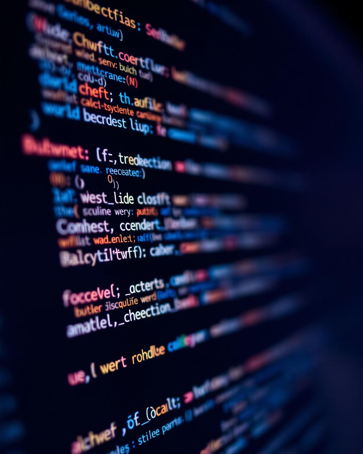 Close-up of typed source code on a dark editor screen