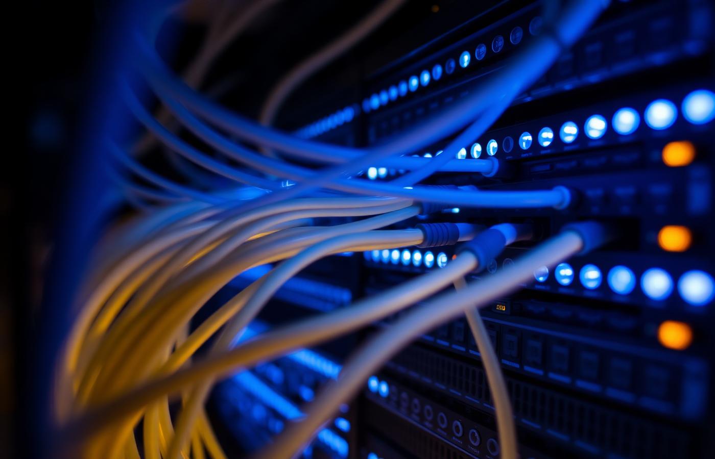 Illuminated server rack with dense fiber optic cabling