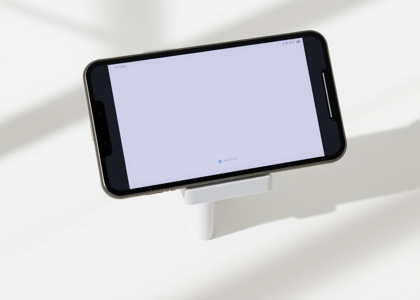 Floating mobile device mockup with a minimalist interface, lit by soft directional shadows